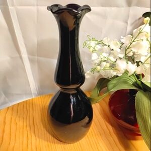 Vintage Black Amethyst Bud Vase with Ruffled Top